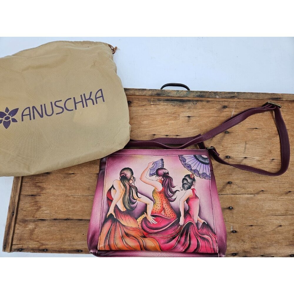 New Anuschka Flamenco Fiesta Leather Crossbody Bag Handpainted Purse